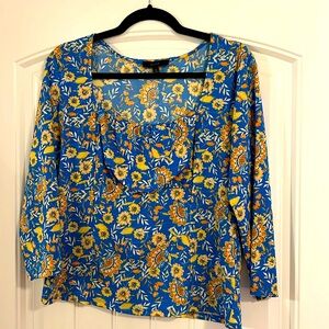 Blue floral 3/4 length blouse